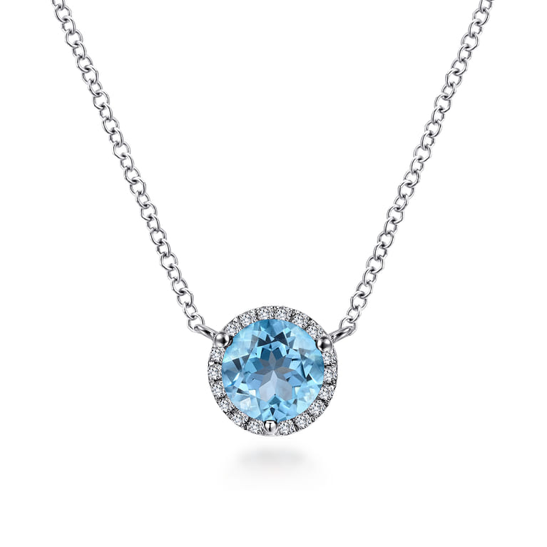 14K White Gold Swiss Blue Topaz Pendant Necklace - 0.07 ct - Shot 1