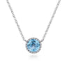 14K White Gold Swiss Blue Topaz Pendant Necklace - 0.07 ct
