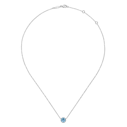 14K White Gold Swiss Blue Topaz Pendant Necklace