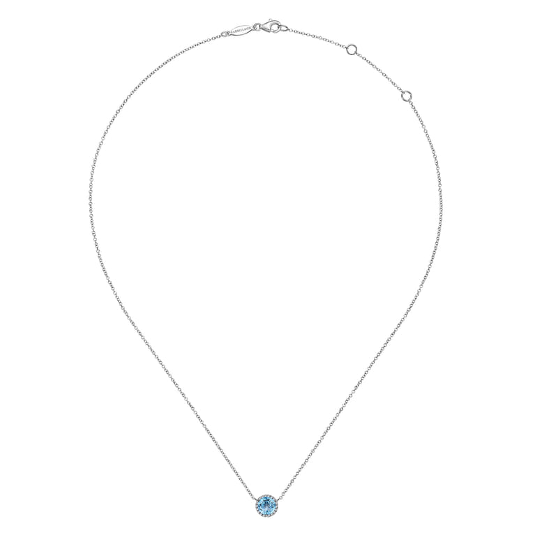 14K White Gold Swiss Blue Topaz Pendant Necklace - 0.07 ct - Shot 2