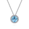 14K White Gold Swiss Blue Topaz and Diamond Halo Pendant Necklace - 0.06 ct