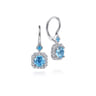 14K White Gold Swiss Blue Topaz with Diamond Halo Leverback Earrings - 0.45 ct