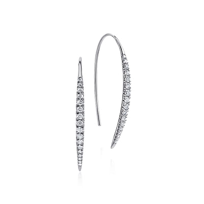 14K White Gold Tapered Diamond Fish Wire Drop Earrings