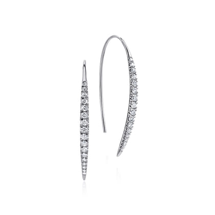 14K White Gold Tapered Diamond Fish Wire Drop Earrings