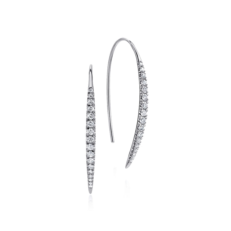 14K White Gold Tapered Diamond Fish Wire Drop Earrings - 0.45 ct - Shot 1