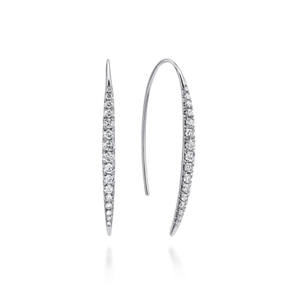 14K White Gold Tapered Diamond Fish Wire Drop Earrings