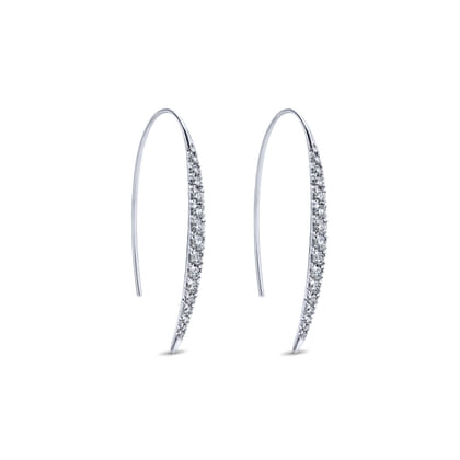 14K White Gold Tapered Diamond Fish Wire Drop Earrings