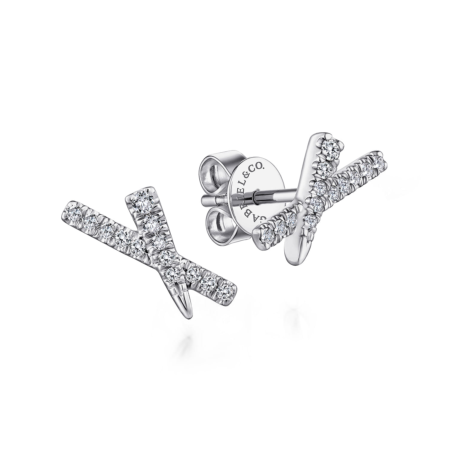 14K White Gold Tapered X Diamond Stud Earrings - 0.15 ct - Shot 1