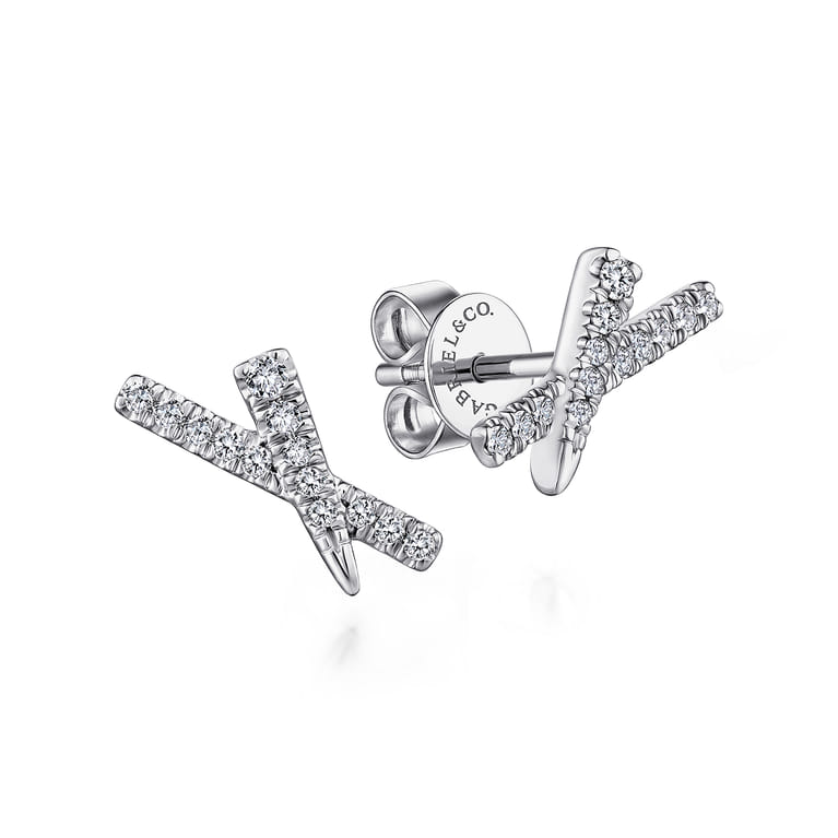 14K White Gold Tapered X Diamond Stud Earrings - 0.15 ct - Shot 1