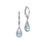 14K White Gold Teardrop Aquamarine and Diamond Drop Earrings - 0.21 ct
