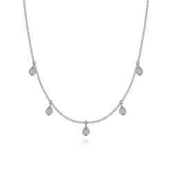 14K White Gold Teardrop Bezel Set Diamond Drop Necklace
