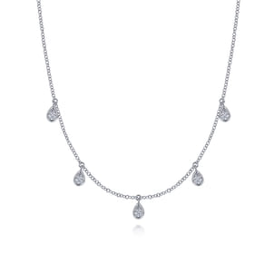 14K White Gold Teardrop Bezel Set Diamond Drop Necklace