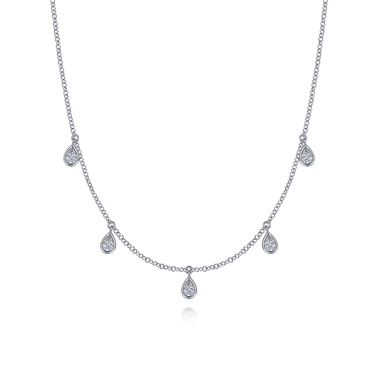 14K White Gold Teardrop Bezel Set Diamond Drop Necklace - 0.25 ct - Shot 1