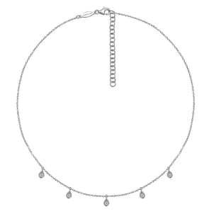 14K White Gold Teardrop Bezel Set Diamond Drop Necklace