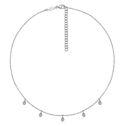 14K White Gold Teardrop Bezel Set Diamond Drop Necklace
