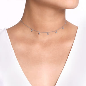 14K White Gold Teardrop Bezel Set Diamond Drop Necklace