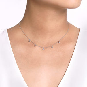 14K White Gold Teardrop Bezel Set Diamond Drop Necklace