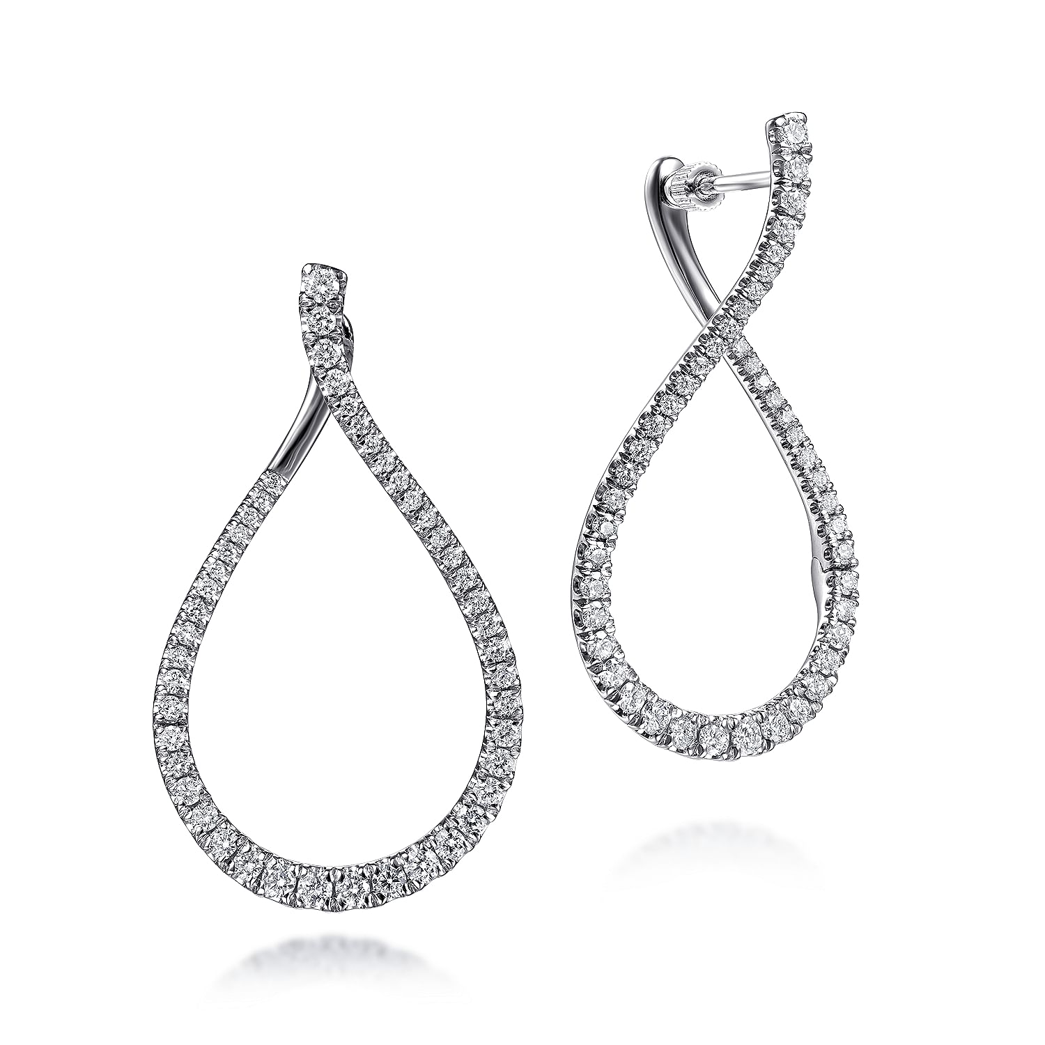 14K White Gold Teardrop Diamond Bypass Hoop Earrings @ $4000