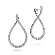 14K White Gold Teardrop Diamond Bypass Hoop Earrings