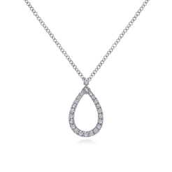 14K White Gold Teardrop Diamond Pendant Necklace