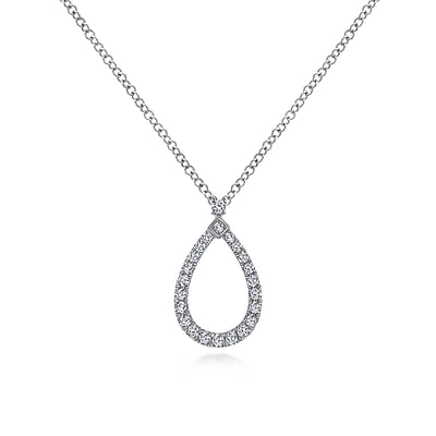 14K White Gold Teardrop Diamond Pendant Necklace