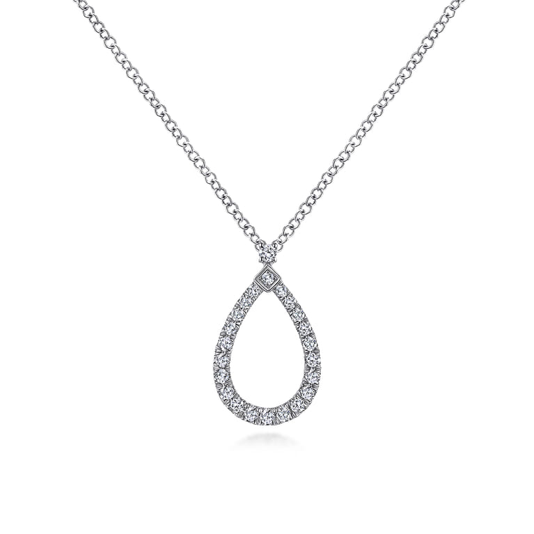 14K White Gold Teardrop Diamond Pendant Necklace - 0.16 ct - Shot 1