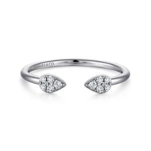 14K White Gold Teardrop Pave Diamond Split Ring