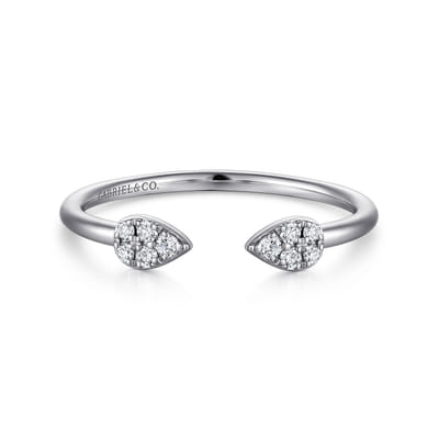 14K White Gold Teardrop Pave Diamond Split Ring