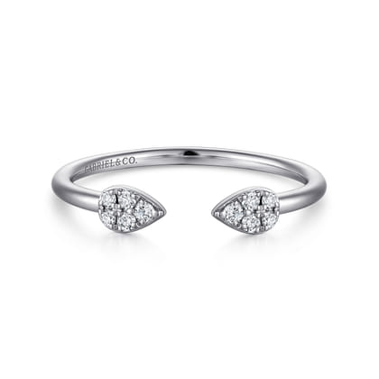 14K White Gold Teardrop Pave Diamond Split Ring
