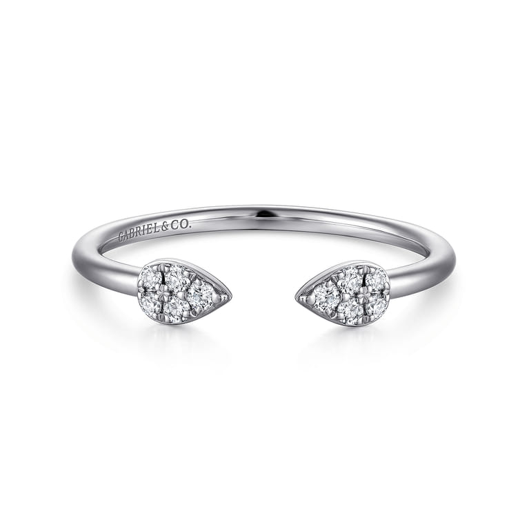14K White Gold Teardrop Pave Diamond Split Ring - 0.1 ct - Shot 1