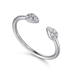 14K White Gold Teardrop Pave Diamond Split Ring