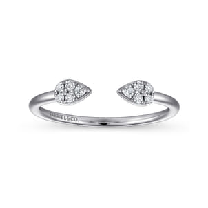 14K White Gold Teardrop Pave Diamond Split Ring