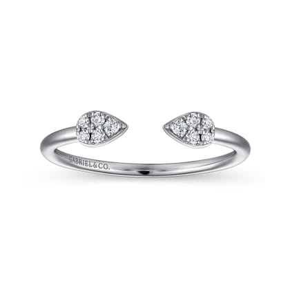 14K White Gold Teardrop Pave Diamond Split Ring
