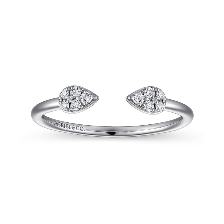 14K White Gold Teardrop Pave Diamond Split Ring - 0.1 ct - Shot 4