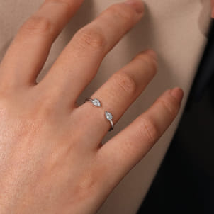 14K White Gold Teardrop Pave Diamond Split Ring