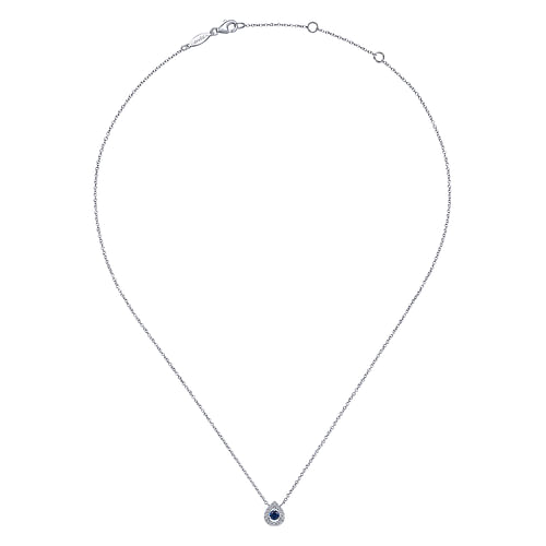 14K White Gold Teardrop Sapphire and Diamond Halo Pendant Necklace - 0.08 ct - Shot 2