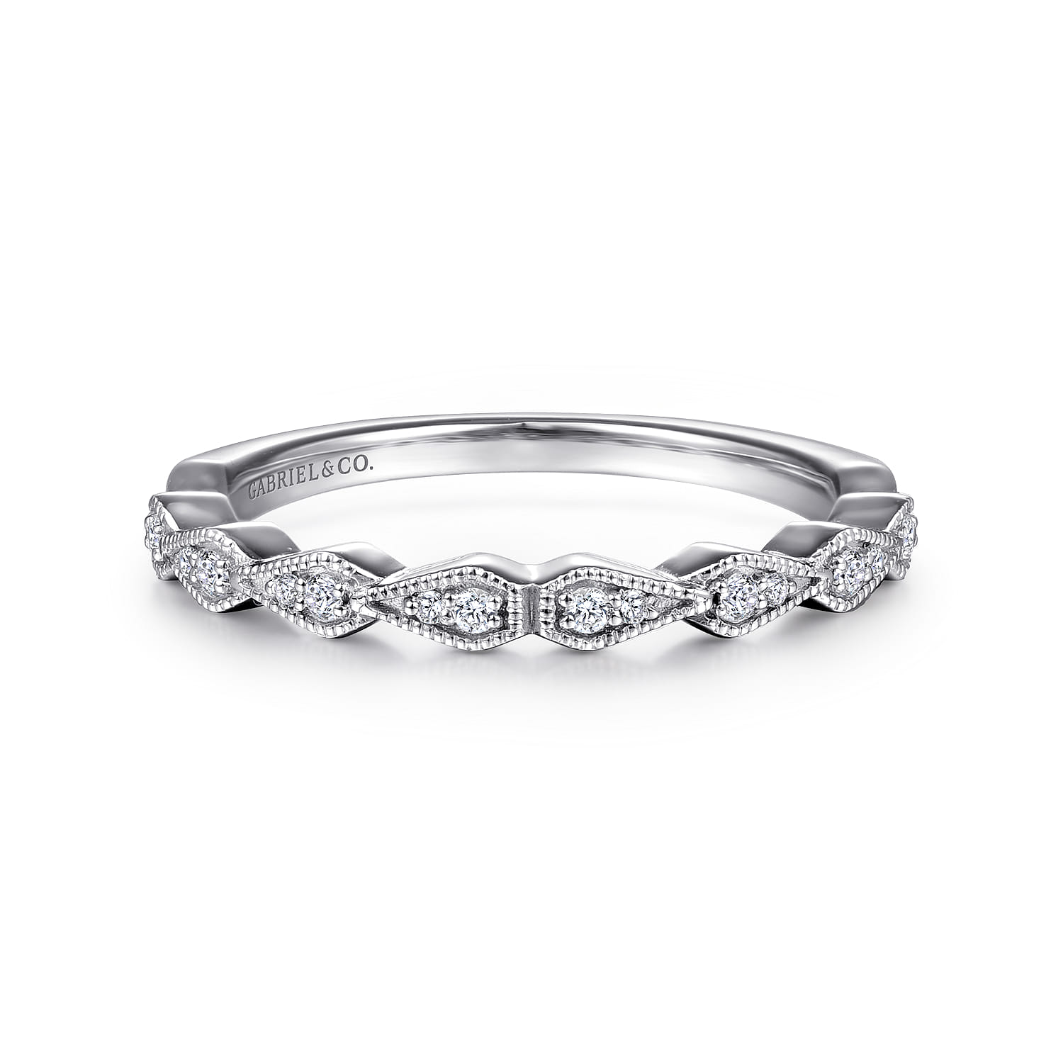Straight Wedding Ring in 14k White Gold with Round Natural Diamond at Gabriel & Co. - Shot 1