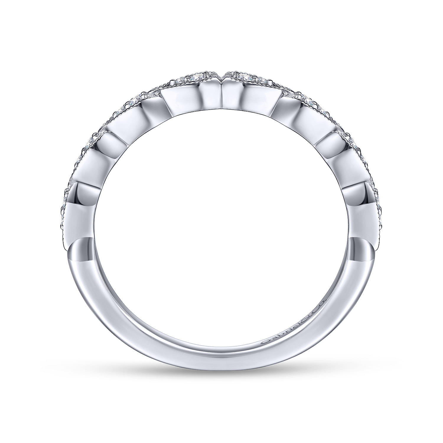 Straight Wedding Ring in 14k White Gold with Round Natural Diamond at Gabriel & Co. - Shot 2