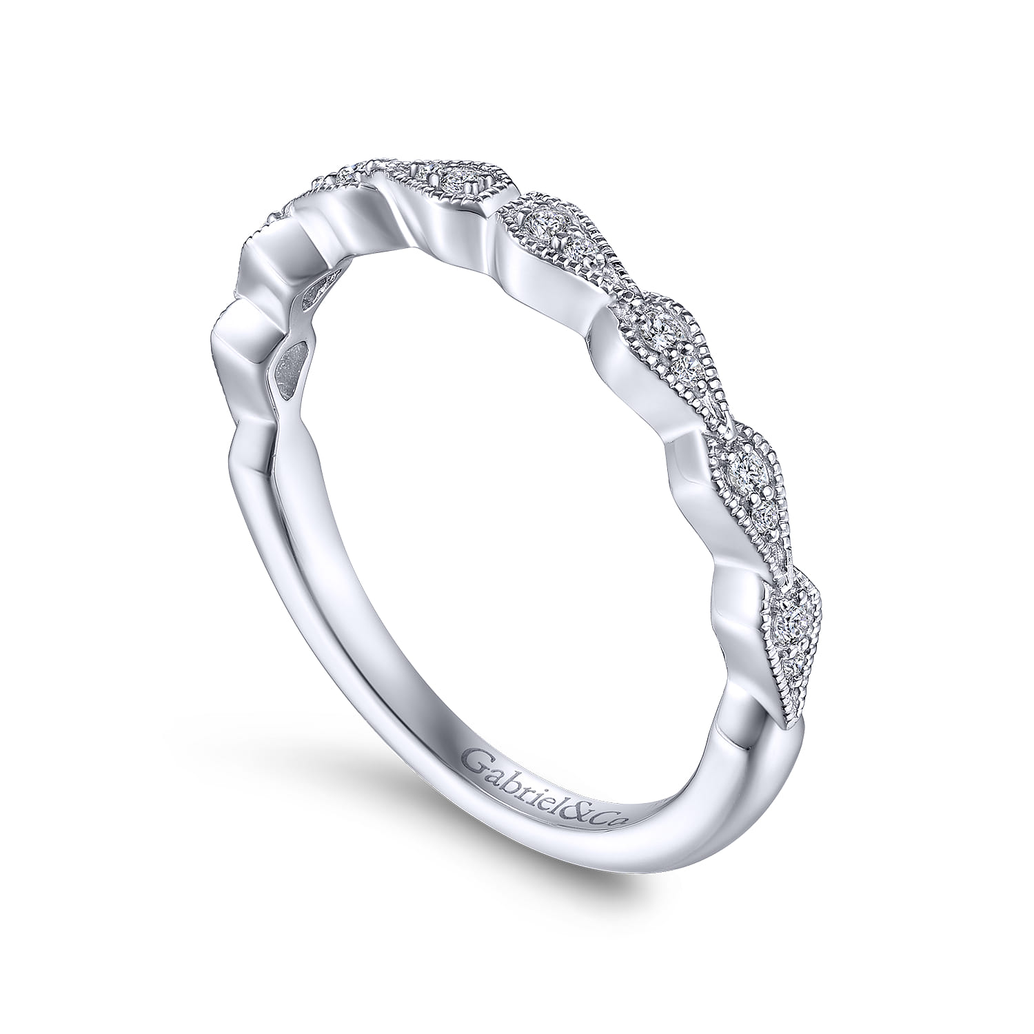 Straight Wedding Ring in 14k White Gold with Round Natural Diamond at Gabriel & Co. - Shot 3