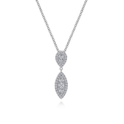 14K White Gold Teardrop and Marquise Diamond Pavé Pendant Necklace