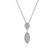 14K White Gold Teardrop and Marquise Diamond Pave Pendant Necklace