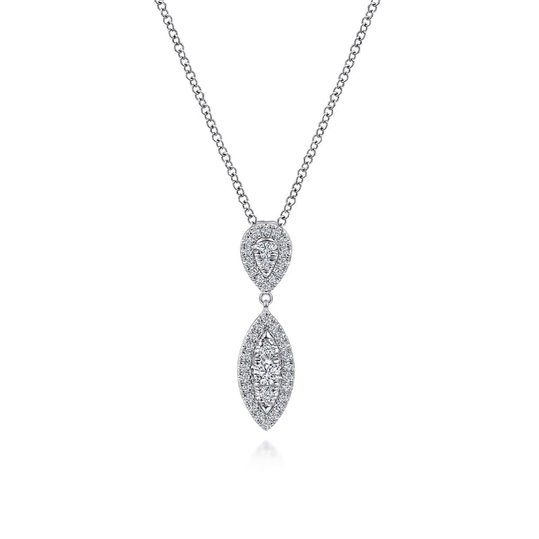 14K White Gold Teardrop and Marquise Diamond Pave Pendant Necklace - 0.35 ct - Shot 1