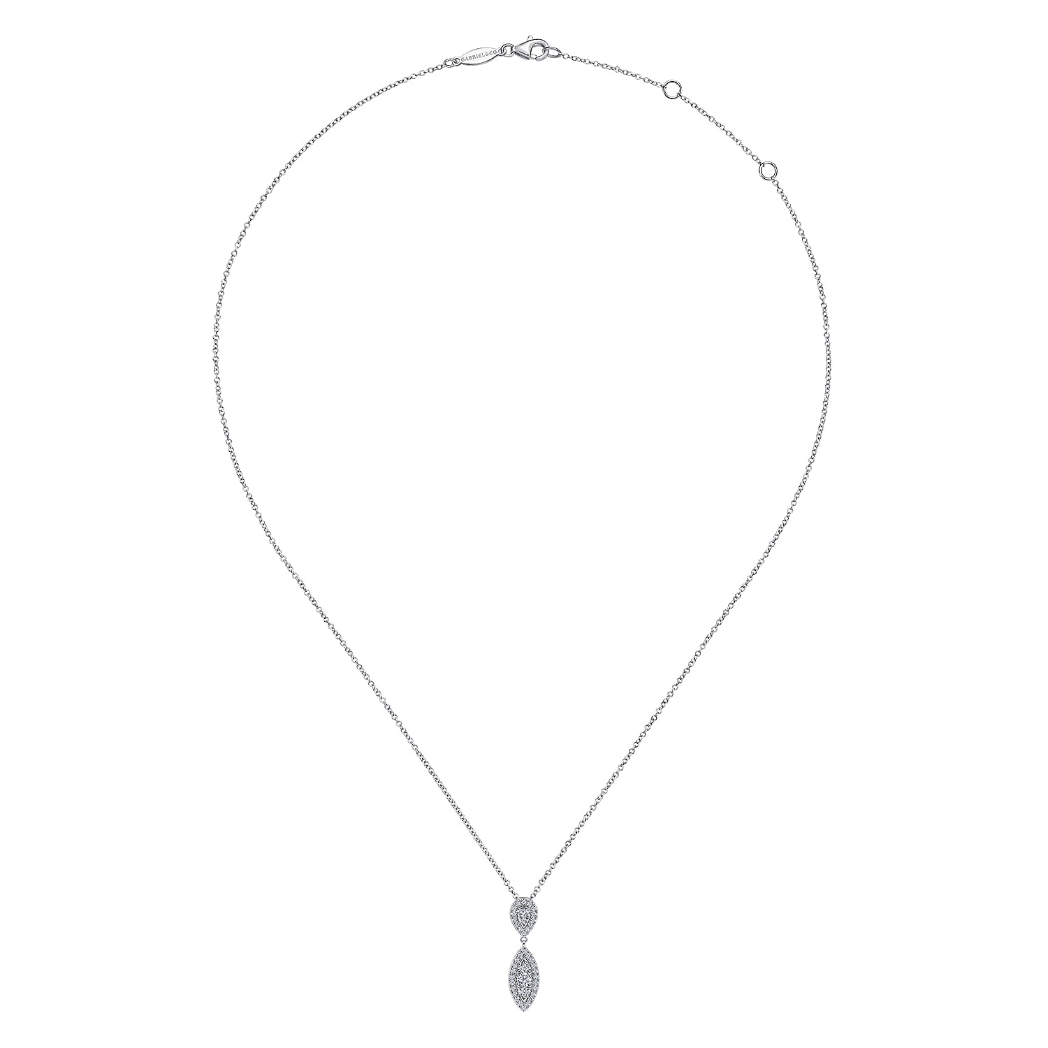 14K White Gold Teardrop and Marquise Diamond Pave Pendant Necklace - 0.35 ct - Shot 2