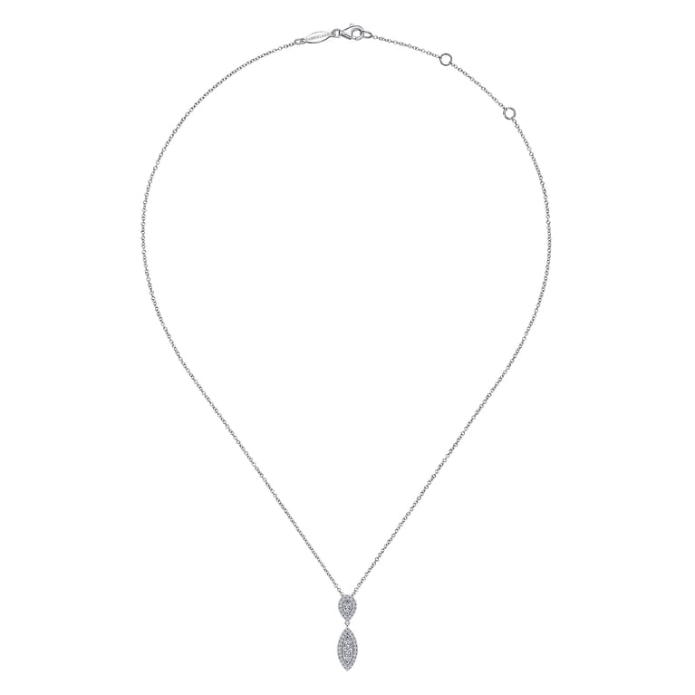 14K White Gold Teardrop and Marquise Diamond Pave Pendant Necklace - 0.35 ct - Shot 2