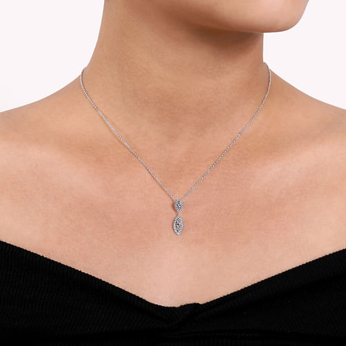 14K White Gold Teardrop and Marquise Diamond Pave Pendant Necklace - 0.35 ct - Shot 3