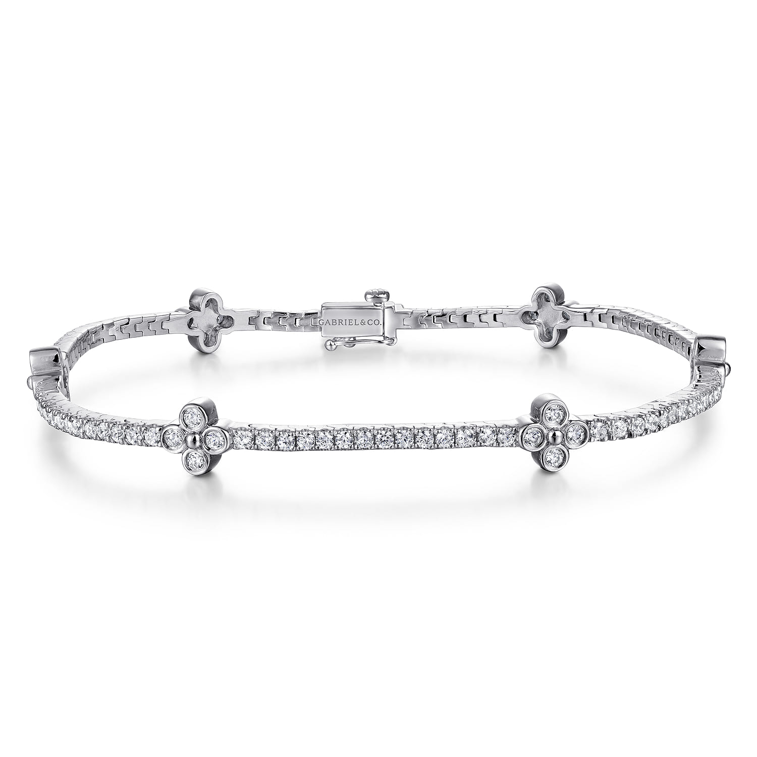 14K White Gold Tennis Bracelet with Quatrefoil Diamond Stations - 1.5 ct - Shot 1