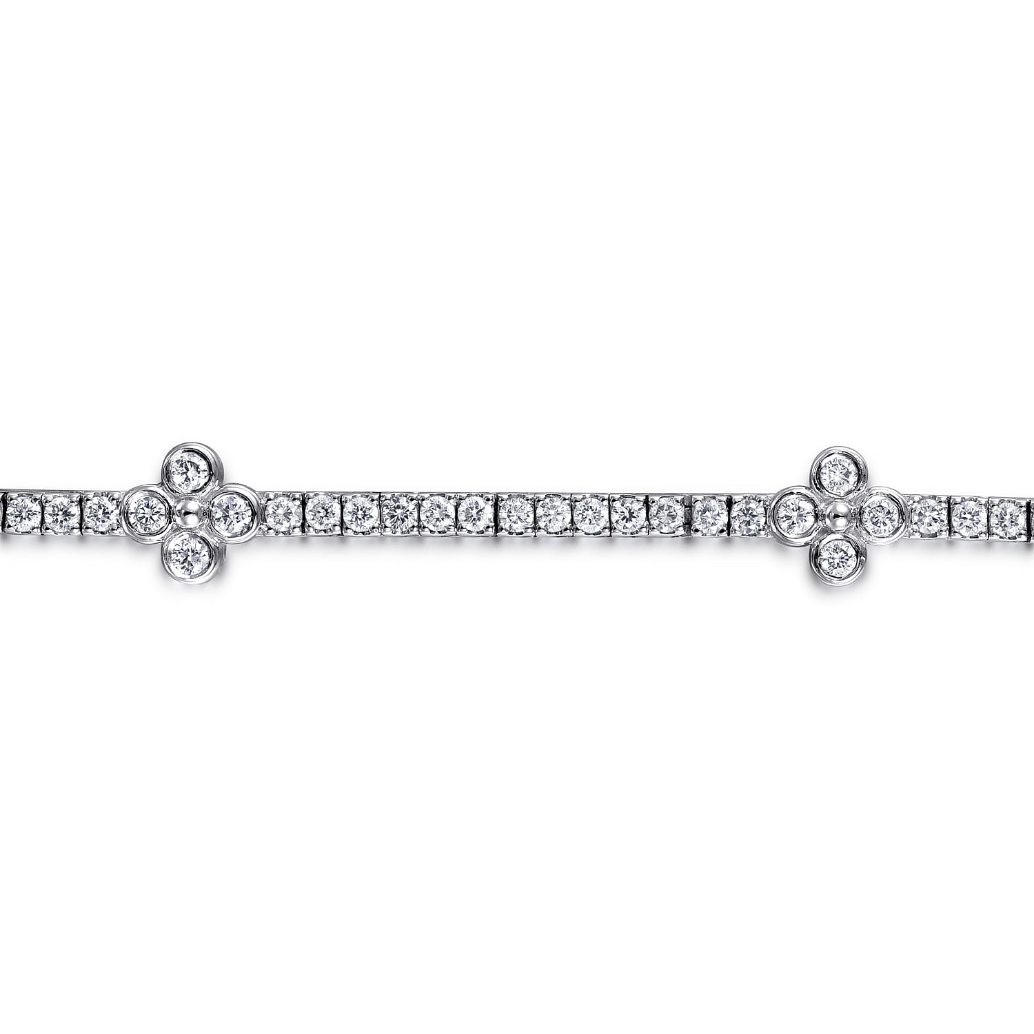 14K White Gold Tennis Bracelet with Quatrefoil Diamond Stations - 1.5 ct - Shot 2