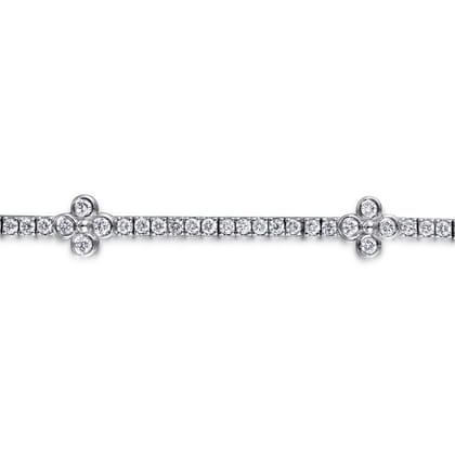 14K White Gold Tennis Bracelet with Quatrefoil Diamond Stations