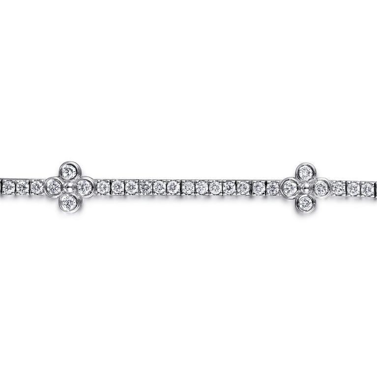 14K White Gold Tennis Bracelet with Quatrefoil Diamond Stations - 1.5 ct - Shot 2