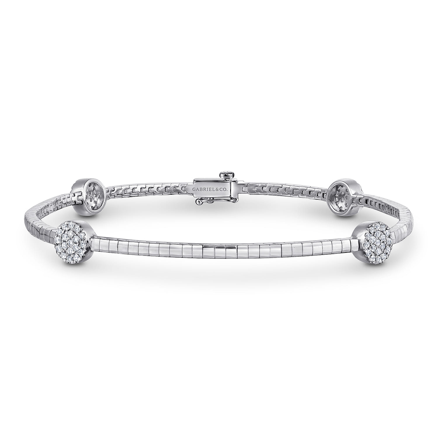 14K White Gold Tennis Bracelet with Round Cluster Diamond Stations - 0.4 ct - Shot 1